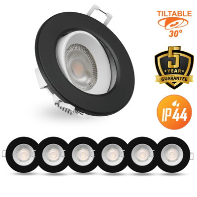 B&Q -  Led Downlight Black Non-Dimmable Tilt Recessed Ceiling Spotlight 4.8W 390 LumensIp44Warm White 3000K Pack Of 6