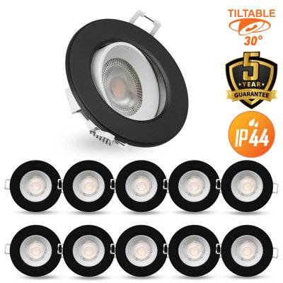 B&Q -  Led Downlight Black Non-Dimmable Tilt Recessed Ceiling Spotlight 4.8W 390 LumensIp44Warm White 3000K Pack Of 10