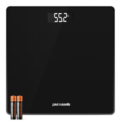 Paul Russells Black Digital Bathroom Body Weight Scales Tempered Glass Lcd Display