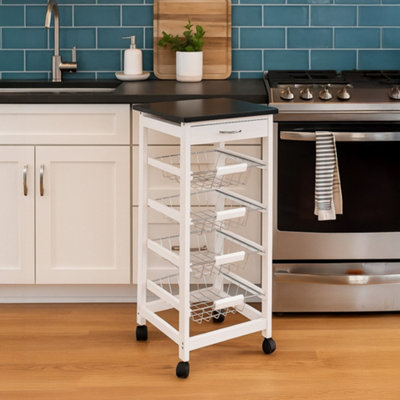 Lassic Chef Vida 4 Tier White Wooden Kitchen Trolley Baskets Drawer Storage