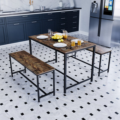 Lassic Vida Designs Brooklyn Dark Wood Industrial 4 Seater Dining Table & Bench Set from B&Q