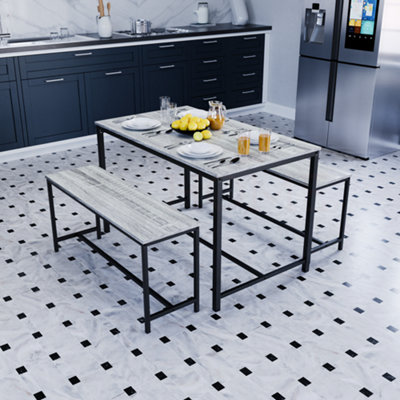 Lassic Vida Designs Brooklyn Grey Industrial 4 Seater Dining Table & Bench Set from B&Q