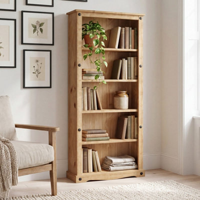 B&Q -  Vida Designs Corona Solid Pine Large Bookcase Freestanding Shelving Unit (H)1700mm (W)750mm (D)290mm