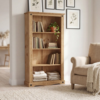 B&Q -  Vida Designs Corona Solid Pine Medium Bookcase Freestanding Shelving Unit (H)1385mm (W)750mm (D)290mm