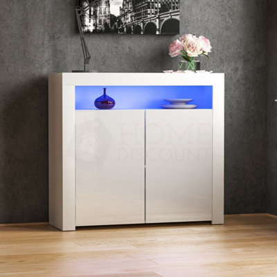 B&Q -  Vida Designs Nova White 2 Door Led Sideboard Storage Cabinet Cupboard