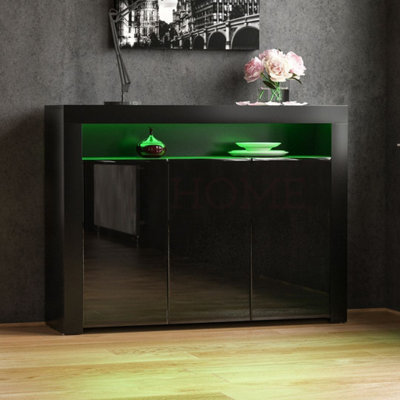 B&Q -  Vida Designs Nova Black 3 Door Led Sideboard Storage Cabinet Cupboard