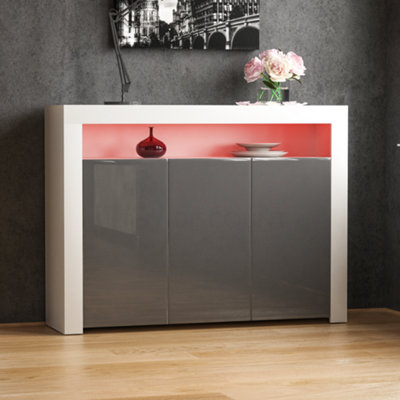 B&Q -  Vida Designs Nova White & Grey 3 Door Led Sideboard Storage Cabinet Cupboard