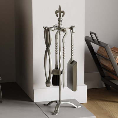 Lassic Fire Vida 5 Piece Fleur De Lys Pewter Companion SetPokerTongsShovelBrush And A Stand from B&Q