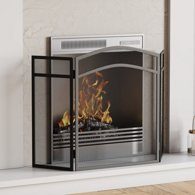 B&Q -  Fire Vida Milton Black 3 Panel Fire Guard Fireplace Cover