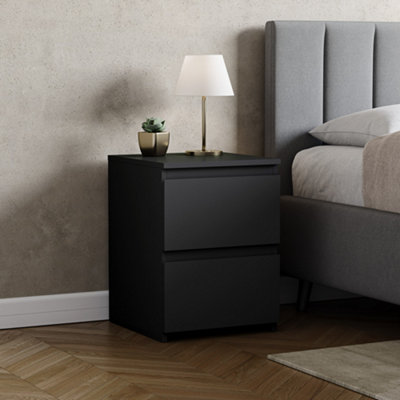 Lassic Black Vida Designs Denver 2 Drawer Bedside Chest, Large