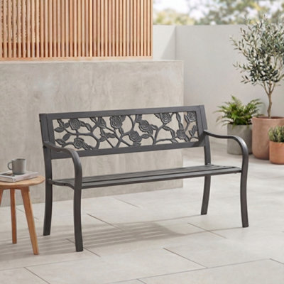 Lassic Garden Vida 3 Seater 125Cm Wide Rose Style Steel Garden Outdoor Bench from B&Q
