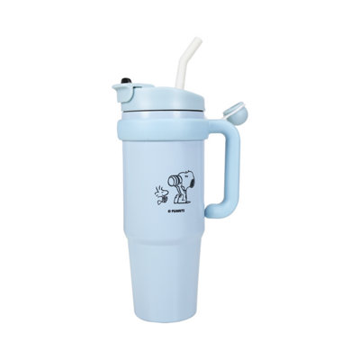 B&Q -  Snoopy 30Oz Insulated Tumbler With Pop Up Straw 850Ml Blue - Image 2