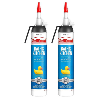 Unibond White Mould Resistant Bath & Kitchen Silicone Sealant, 2Pk 208G
