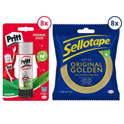 B&Q -  Glue Sticks 43G And Sellotape Golden Tape 24mm X 50M Bundle(8 Pack Each)