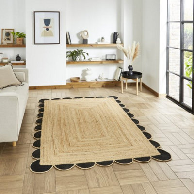 eXtreme Savannah Jute Scallop Black Natural Rug 170 X120Cm from B&Q