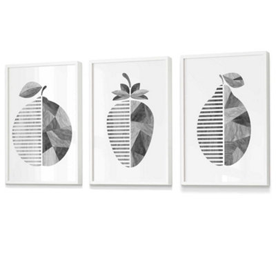 Artze Wall Art Grey Woodgrain Orange Strawberry Lemon Wall Art Prints / 42X59Cm (A2) / White Frame from B&Q