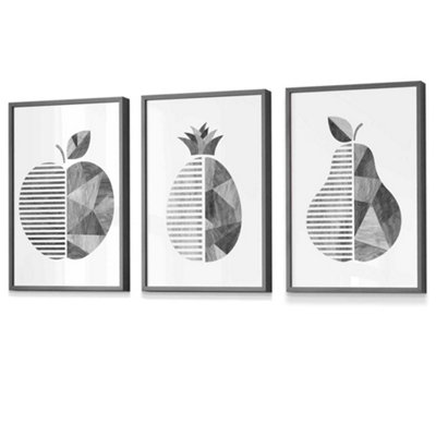 Artze Wall Art Grey Woodgrain Apple Pear Pineapple Wall Art Prints / 42X59Cm (A2) / Dark Grey Frame from B&Q