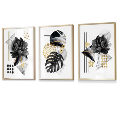 Artze Wall Art Abstract Black And Gold Botanical Wall Art Prints / 42X59Cm (A2) / Gold Frame from B&Q