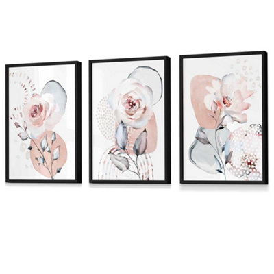 Artze Wall Art Abstract Blush Pink And Grey Floral Wall Art Prints / 42X59Cm (A2) / Black Frame from B&Q
