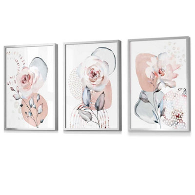 Artze Wall Art Abstract Blush Pink And Grey Floral Wall Art Prints / 42X59Cm (A2) / Silver Frame from B&Q