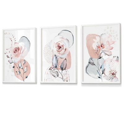 Artze Wall Art Abstract Blush Pink And Grey Floral Wall Art Prints / 42X59Cm (A2) / White Frame from B&Q