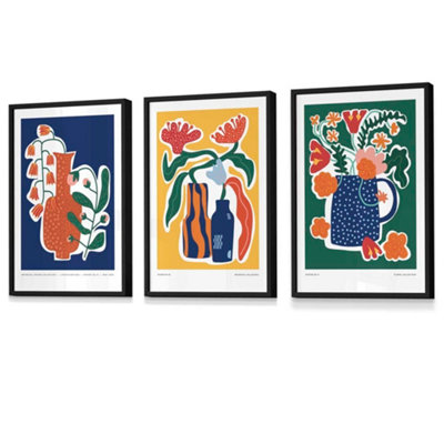 Artze Wall Art Set Of 3 Artisan Bold Botanical Wall Art Prints / 42X59Cm (A2) / Black Frame from B&Q