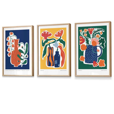 Artze Wall Art Set Of 3 Artisan Bold Botanical Wall Art Prints / 42X59Cm (A2) / Oak Frame from B&Q