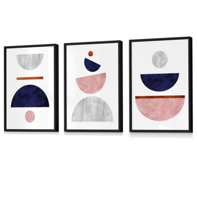 Artze Wall Art Navy BlueBlush & Copper Textured Geometric Art Prints / 42X59Cm (A2) / Black Frame from B&Q