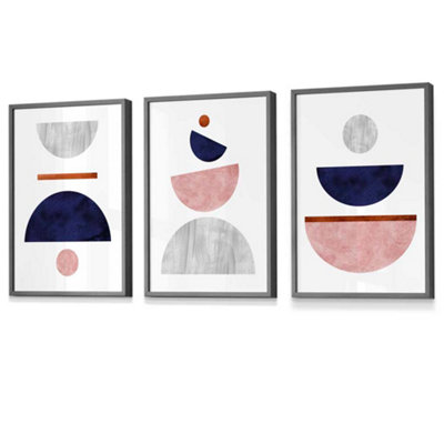Artze Wall Art Navy BlueBlush & Copper Textured Geometric Art Prints / 42X59Cm (A2) / Dark Grey Frame from B&Q