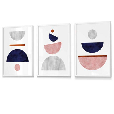 Artze Wall Art Navy BlueBlush & Copper Textured Geometric Art Prints / 42X59Cm (A2) / White Frame from B&Q