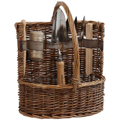 Woodside Willow Tool Basket / Bucket / Trug With Garden Hand ToolsShovel Fork Dibber Twine & Plant Labels from B&Q