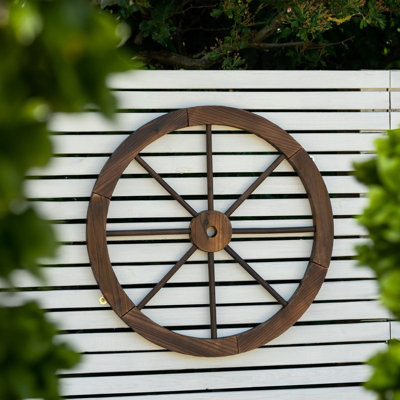 Woodside Decorative Rustic/vintage Garden Wooden Wagon Wheel Ornament from B&Q