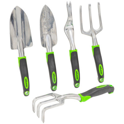 B&Q -  Garden Hand Tool Set 5Pc Heavy Duty Aluminium TrowelForkRake & Weeder Kit