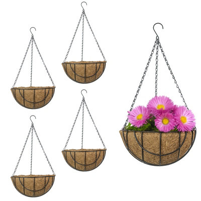 Woodside 30Cm Hooped Hanging Basket With Coco Liner 4 Pack Durable Powder Coated Steel Garden Flower Planters from B&Q