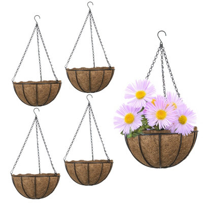 Woodside 30Cm Hanging Basket With Coco Liner 4 Pack Durable Powder Coated Steel Garden Flower Planters from B&Q