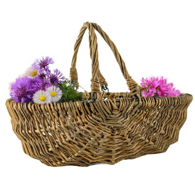 Woodside Natural Willow Garden Trug Basket Harvesting Basket With Folding Handles For FruitVegetables & Garden Tools 45Cm from B&Q