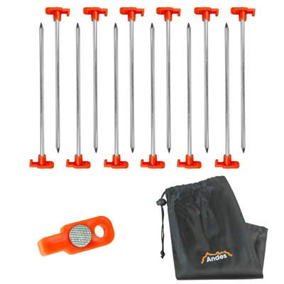 Andes Heavy Duty Metal Tent Peg Set 12 Pack 25Cm Galvanised Nail Pegs With Carry Bag from B&Q