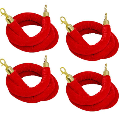 B&Q -  Red Velvet Barrier Rope Gold 4 Pack 1.5M Luxury Velvet Barrier Ropes With Gold Clips Queue Management & Rope Fencing