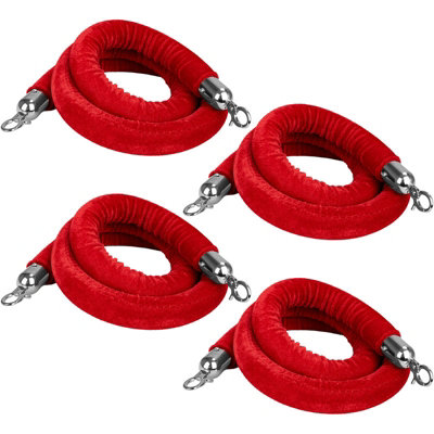 B&Q -  Red Velvet Barrier Rope Silver 4 Pack 1.5M Luxury Velvet Barrier Ropes With Gold Clips Queue Management & Rope Fencing
