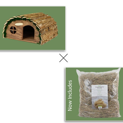 Woodside Wooden Hedgehog House & Natural Nesting Material Kit Garden Wildlife Shelter With Straw Bedding from B&Q