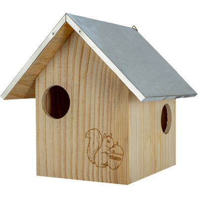 B&Q -  Wooden Squirrel Nest Box With Metal RoofLarge Garden Wildlife Habitat With Multiple Entrance Points