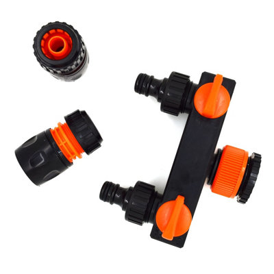 SolaDirect Two Way Tap Splitter For Garden Hose Pipe Irrigation System With Valves And 2 Matching 1/2" Hose Connectors from B&Q