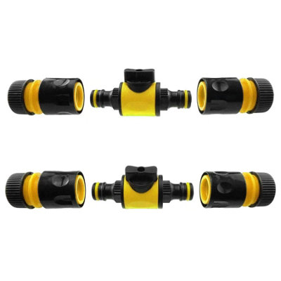 SolaDirect In-Line Shut-Off Valve For Join Garden Hose Pipe TubeDouble Male Connector Valve Extender & Hose Connectors (YellowPack Of 2) from B&Q