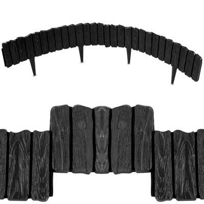 SolaDirect Black Lawn Edging Border2.26 M / 7.4 Ft Long Garden Palisade With Wood Bark EffectFencing With Ground Stakes from B&Q