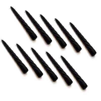 SolaDirect Tapered Dinner CandlesTable Spiral CandlesPack Of 10Decorative Household CandlesUp To 7 Hours23 Cm / 9" (Black) from B&Q