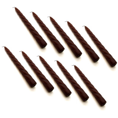 SolaDirect Tapered Dinner CandlesTable Spiral CandlesPack Of 10Decorative Household CandlesUp To 7 Hours23 Cm / 9" (Brown) from B&Q