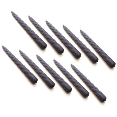 SolaDirect Tapered Dinner CandlesTable Spiral CandlesPack Of 10Decorative Household CandlesUp To 7 Hours23 Cm / 9" (Grey) from B&Q