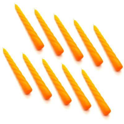 Tapered Dinner Candles, Table Spiral Candles, Pack of 10, Decorative Household Candles, Unscented, Natural Vegan Wax, Clean Burn, 7 Hours Burning Time, 23 cm / 9" Long (Orange) - Image 3