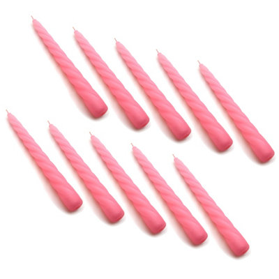 SolaDirect Tapered Dinner CandlesTable Spiral CandlesPack Of 10Decorative Household CandlesUp To 7 Hours23 Cm / 9" (Pink) from B&Q