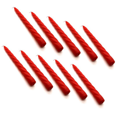 SolaDirect Tapered Dinner CandlesTable Spiral CandlesPack Of 10Decorative Household CandlesUp To 7 Hours23 Cm / 9" (Red) from B&Q